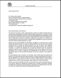 Carta a DGIRA vs proyecto Los Cardones E Ezcurra (Oct 2012)
