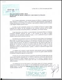 Carta enviada a SEMARNAT por 33 organizaciones locales y extranjeras vs Los Cardones (Nov 2014)